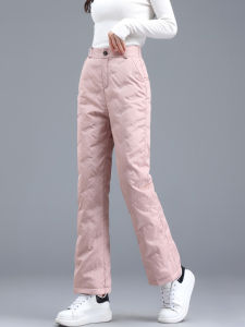 Tiiwgjiy | Womens Thickened Winter Down Pants High Waist Long Straight Leg Warm Trousers Outerwear Faux Fur Cuffed Pants