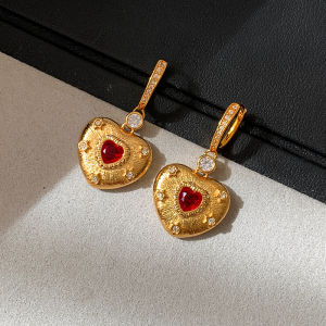 CAFFTI | Luxury Minimalist Red Gem Heart Earrings