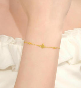 ZHOU LIU FU 周六福 750/18K Gold Bracelet Bowknot Beaded Bracelet Hypoallergenic Timeless Daily Jewelry for Women Girl C0716155