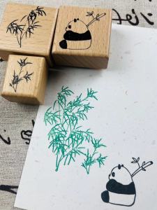 [Panda] Cute National Treasure Bamboo Seal Cultural Creative Notebook Unofficial Personal Seal Sets of Stamp Stationery Retro Original Gift Wooden