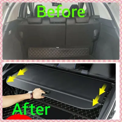Honda Vezel/HRV (2015-2019) retractable boot cover with free installation. Black color. Fits cargo area. Before and after comparison image.