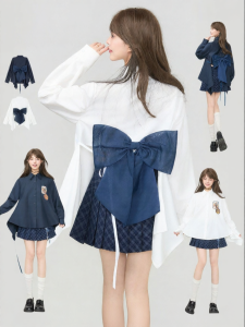 KEIKO | Bow Design White Shirt Autumn Fashionable Eccentric Front Long Back Short Loose
