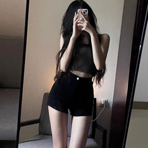Black Denim Shorts Womens Summer High Waist Slim A-Line Mini Shorts Hot Pants Casual Style Cotton Stretch Fabric Cool Feeling