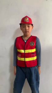 Kids Firefighter Cosplay Clothing Children Little Fireman Firemen Costume Child Halloween Carnival Party Red Hat Vest Toys