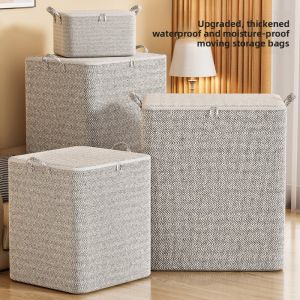 MONLEYTA | Foldable Cotton Linen Clothing Storage Box Home Use Fabric Clothes Organizer Large Size Down Jacket Wardrobe Arrangement Box