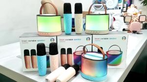 Speaker Wireless Bluetooth with 2 Microphone RGB Portable Music Player Karaoke Machine for Child Home Party