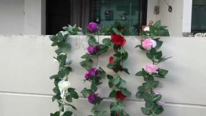 เถาวัลย์กุหลาบ ยาว 2.35m 16 Roses เถาวัลย์ปลอม ไม้เลื้อยปลอม ของตกแต่งสวน ดอกไม้ปลอมสวยๆ ใบไม้ปลอม สินค้าจตุจักร