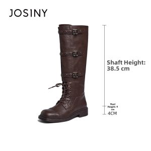 Josiny | Vintage Thick Sole Versatile Brown Leather Buckle Motorcycle Boot