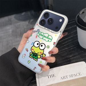 Sanrio | K-Keroppi Phone Case For iPhone 11 12 13 14 15 16 17 E Pro Max Plus Mini Electroplated Silver IMD Laser Silvery Cover