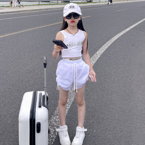 Girls Sports Shorts High Waist Loose Wide Leg Drawstring Casual Pants Trendy Summer Clothing for Middle And Big Children