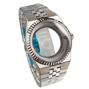 41mm Diving Watch Case for Land-Dweller Sapphire Glass Blue Black 34mm Dial Fit NH35 NH36 Flat Jubilee Bracelet Men Watch Part