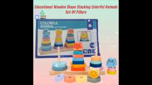 Educational Wooden Shape Stacking Colorful Animals Set Of Pillars 教育木制形状堆叠五颜六色的动物套柱子