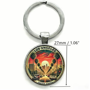 1PC Los Angeles City Keychain Retro California Style Women Keyring Durable LA Souvenir Mens Gift for Fathers Day Birthday