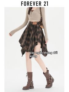 Forever21 | Chân Váy A-Line Dây Nơ Họa Tiết Caro Hem Không Đều