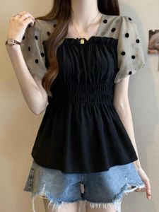 Áo Sơ Mi Voan Che Bụng Mùa Hè Cỡ Lớn Cho Nữ Tay Bồng Cổ Vuông Dáng Rộng Chất Liệu Khác Không Có Nút Cài Không Có Khóa Kéo