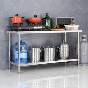 Stainless Steel Kitchen Storage Rack Two Layers Floor Standing Restaurant Catering Workbench Table Dual Layer Packaging Table