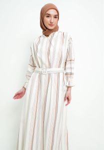 MFMW Uzerly Dress Gamis Broken White Motif Garis