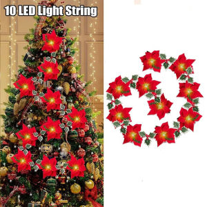 Christmas Artificial Flowers Garland String Lights ,2M 10 LED Christmas Flowers Lights Christmas Trees Pendants Household Decorations Window Display Party Holly Leaves Xmas Tree Ornament Christmas Home Decor