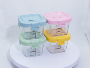 4PCS baby glass food supplement box frozen and heat-resistant microwave oven portable baby sealed storage