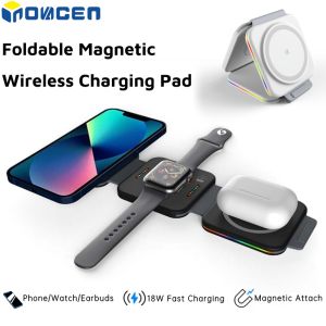 INOVAGEN Foldable Wireless Charger with RGB light3 In 1 Magsafe Charging Pad Travel Wireless Charging Stand For PhoneSmartWatchEarbuds Desk Charging Pad