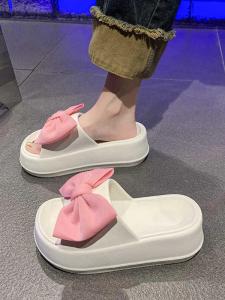 Korean Style Butterfly Knot Sandals Womens Summer Outdoor Beach Thick Bottom Clog Shoes Flat Sandals Comfortable EVA Slippers