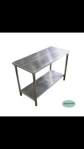 CMS โต๊ะ โต๊ะทํางาน โต๊ะสแตนเลส เพิ่มชั้นวางของ พื้นโต๊ะ และชั้นเป็นสแตนเลส ความหนา 1 มม. ขนาด 50 * 110 ซม. สูง 75 ซม.
