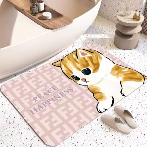 Adorable Little Cat Soft Silicon Dendroid Absorbent Door Mat Bathroom Entrance Anti-Slip Floor Rug Quick Dry Dirty Resistant Carpet