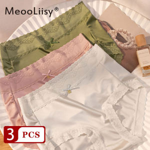 【 3 cái/gói! 】 Quần lót giữa eo meooliisy cho phụ nữ nâng hông màu trơn quần âu thoáng khí phụ nữ cổ ngắn quần lót ren tam giác gợi cảm