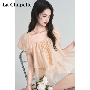 La Chapelle | French Bow Tie Sleeveless Summer U-Neck Blouse Puff Sleeves