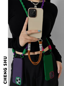 Couples Silicone Phone Case Crossbody Dual Hanging Hole Protection Green13 Soft Silicone Purple15 plus Wristband Handheld