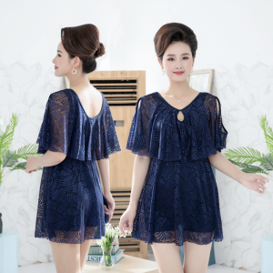 Conservative Short Sleeve One Piece Swimsuit for Women Thermal Spring Large Size Mom Swimwear Cover up Belly Casual Swimwear