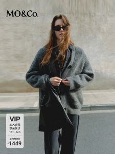 MO&Co. Boxyfit Thickened Knitted Cardigan Sweater Jacket Black Cattle Splicing Alpaca Wool Loose Fit Street Style Autumn Wear