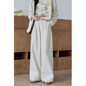 High Waist Loose Casual Pants Womens Khaki Denim Straight Leg Wide Leg Pants Slimming Effect Casual Style Autumn New Arrival