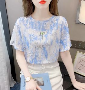 Summer Pure Cotton Short Sleeve T-Shirt Womens Fashionable Loose round Neck Top Korean Style Versatile Casual Commute Style