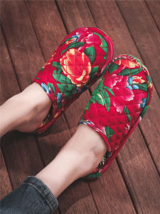 รองเท้าแตะบ้านผ้าฝ้ายแบบสวมหัวพื้นนุ่มสำหรับทั้งชายและหญิง รองเท้าแตะบ้านแบบไม่มีเสียง รองเท้าแตะฤดูใบไม้ร่วง/ฤดูหนาว รองเท้าแตะบ้านแบบสวมหัว