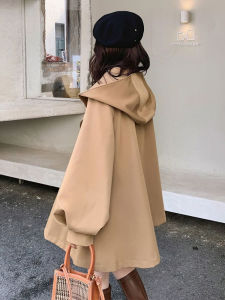Early Autumn Socialite Small Short Trench Coat Female Spring K-style Loose Tops Hooded Temperament plus Size Fancy Outwear
