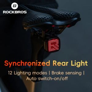 ROCKBROS đồng bộ Đèn hậu xe đạp đội đua xe đạp 12 chế độ chiếu sáng xe đạp đèn tín hiệu rung phanh cảm biến MTB xe đạp đường trường đêm Cyling phụ kiện