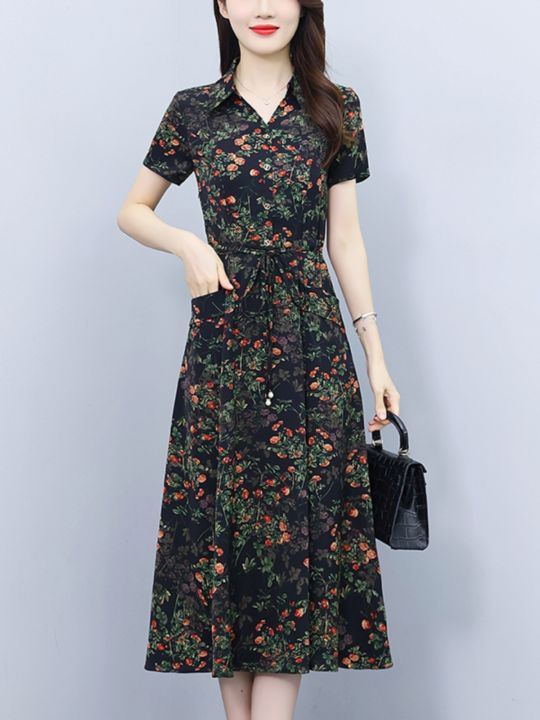 Ladieswear Chiffon Floral Short Sleeve Dress Women's Summer 2024 New ...