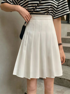 High Waist Solid Color Pleated Skirt Cute Style Polyester Fiber Daily Wear A-Line Silhouette for Young Women