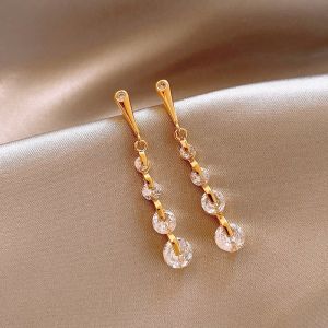 Elegant Gold Waterdrop round Zircon Earrings Womens Fashion Jewelry Fresh out Alloy Plated Silver High-End Feeling