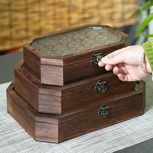 Vintage solid wood crabapple flower glass jewelry box ring necklace bracelet jewelry storage display box practical wedding gift