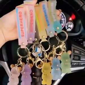 High CP Value - Half Transparent Colourful Cute Bear Key Chain Bag Pendant Car Keychain Accessories Gold Keychain