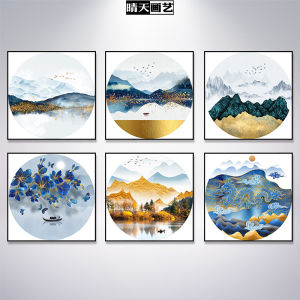 Luxurious Golden round Mountain Waterfall Artwork Decorative Painting for Living Room Restaurant Hotel Corridor Modern Home Decor