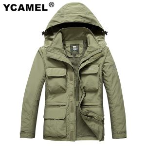 YCAMEL Men Tactical Jacket Autumn Quick Dry 2-in-1 Military Style Army Coat Male Multi Pockets Hooded Windbreaker Waterproof