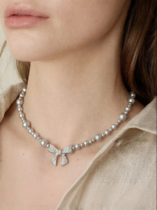 YISHU | Elegant Gradual Pearl Necklace with Bow