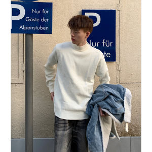 เสื้อสเวตเตอร์คอปกกลางสีขาว ทรงหลวม สำหรับผู้ชาย เสื้อชั้นในฤดูหนาว สไตล์เกาหลี ลำลอง คุณภาพสูง เสื้อชั้นใน