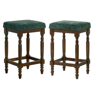 RumahKu Furniture Elegant Upholstered Bar Stool with Decorative Nailhead Trim – Solid Wood Frame & Cushioned Seat