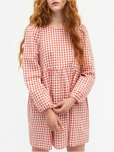 เสื้อผ้าเด็กผู้หญิงฤดูใบไม้ร่วง MK แขนยาว คอกลม ลายสก็อต กระโปรงทรงเอ แขนโคมไฟ หลวม สไตล์เกาหลี เสื้อผ้าเด็กผู้หญิง