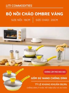 Bộ nồi chảo chống dính size 16cm/20cm làm thức ăn cho em bénấu mìnấu cháo thích hợp cho mọi loại bếp