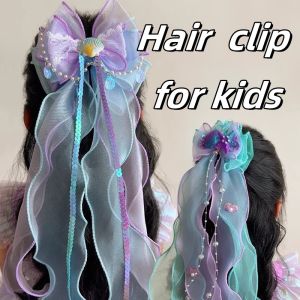 1/4pcs Starfish Shell Mesh Colorful Bow Hair Clip for Kids Sweet Duckbill Clip Cute Fashion Girl Hairpin Hair accessories